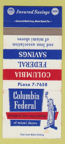 Matchbook Cover - Columbia Federal Savings Loan Miami Shores FL SAMPLE 30 Strike