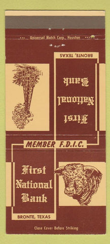 Matchbook Cover - First National Bank Bronte TX 30 Strike