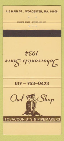 Matchbook Cover - Owl Shop Tobacco Pipes Worcester MA 30 Strike