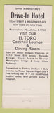 Matchbook Cover - Drive In Hotel New York City 30 Strike