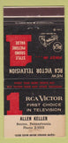 Matchbook Cover - RCA Victor TV Allen Keller Benton PA WEAR 30 Strike