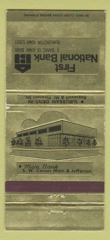 Matchbook Cover - First National Bank Burlington IA 30 Strike