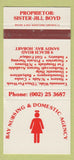 Matchbook Cover - Bay Nursing Domestic Agency Sandy Beach Hobart 30 Strike