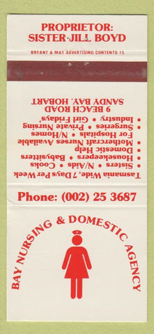 Matchbook Cover - Bay Nursing Domestic Agency Sandy Beach Hobart 30 Strike