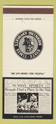 Matchbook Cover - State Times Morning Advocate Baton Rouge LA LSU #1 30 Strike