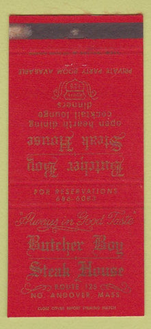 Matchbook Cover - Butcher Boy Steak House North Andover MA WEAR 30 Strike