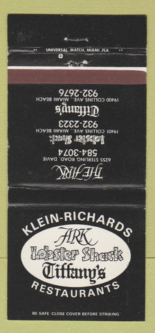 Matchbook Cover - Ark Lobster Shack Tiffany's Miami FL Davie WEAR 30 Strike