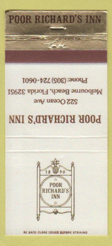 Matchbook Cover - Poor Richard's Inn Melbourne Beach FL 30 Strike