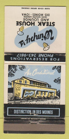 Matchbook Cover - Wimpy's Steak House Des Moines IA WEAR 30 Strike