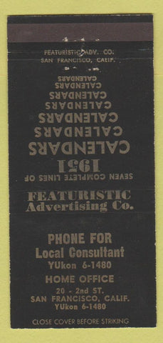 Matchbook Cover - 1951 Featuristic Advertising San Francisco CA WEAR 30 Strike