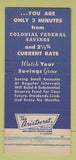 Matchbook Cover - Colonial Federal Savings Philadelphia PA 30 Strike
