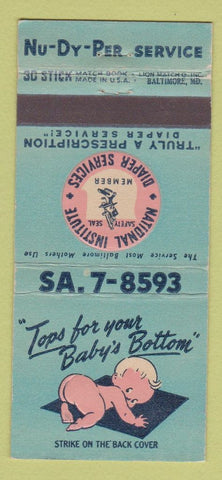Matchbook Cover - Nu Dy Per Service Diaper Baltimore MD 30 Stick