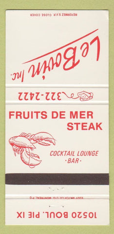 Matchbook Cover - Le Bovin Restaurant QC WEAR 30 Strike