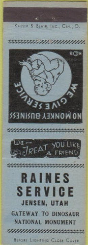 Matchbook Cover - Raines Service oil gas Jensen UT