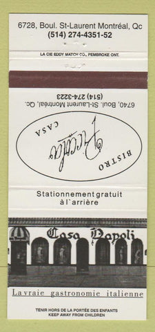 Matchbook Cover - Bistro Piccola Casa Montreal QC 30 Strike