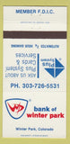 Matchbook Cover - Bank of Winter Park Colorado 30 Strike