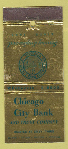 Matchbook Cover - Chicago City Bank and Trust IL WEAR 30 Stick