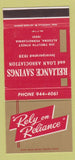 Matchbook Cover - Reliance Savings and Loan Altoona PA 30 Strike