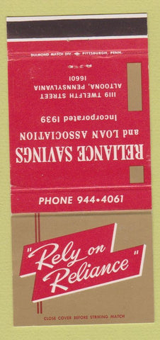 Matchbook Cover - Reliance Savings and Loan Altoona PA 30 Strike