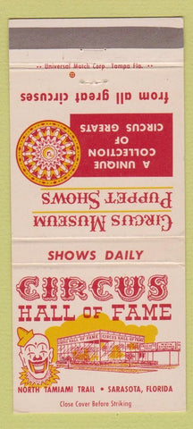 Matchbook Cover - Circus Hall of Fame Sarasota FL puppet shows 30 Strike