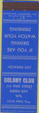 Matchbook Cover - Colony Club Green Bay WI Merchants