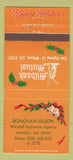 Matchbook Cover - Milbank Mutual Insurance Donovan Olson Wendell MN 30 Strike
