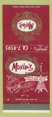Matchbook Cover - Maxim's Restaurant Houston TX 30 Strike