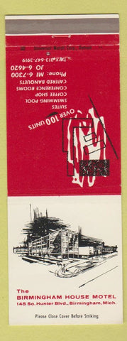 Matchbook Cover - Birmingham House Motel Birmingham MI