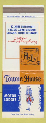 Matchbook Cover - Towne House Motor Lodges Danville Martinsville VA WORN