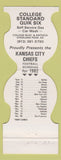 Matchbook Cover - Kansas City Chiefs Football 1982 oil gas Overland Park KS