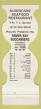 Matchbook Cover - Tampa Bay Buccaneers Football 1985 Hurricane Seafood