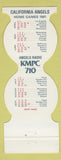 Matchbook Cover - California Angels Baseball KMPC 710 Radio 1981