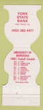 Matchbook Cover - Nebraska Cornhuskers Football 1981 York State Bank NE