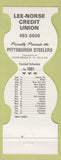 Matchbook Cover - Pittsburgh Steelers Football 1981 Lee Norse Credit Union