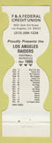 Matchbook Cover - Los Angeles Raiders Football 1985 Credit Union F&A CA