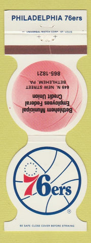 Matchbook Cover Philadelphia 76ers Basketball Bethlehem PA Credit Union 1981-82