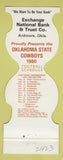 Matchbook Cover - Oklahoma State Cowboys 1980 Bank Ardmore OK