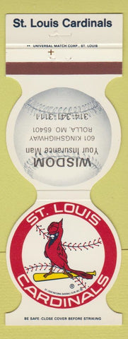 Matchbook Cover - St Louis Cardinals Baseball 1985 Wisdom Insurance Rolla MO