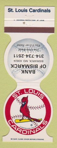 Matchbook Cover - St Louis Cardinals Baseball 1985 Bank Bismarck MO
