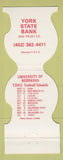Matchbook Cover - Nebraska Cornhuskers Football 1982 Bank York NE