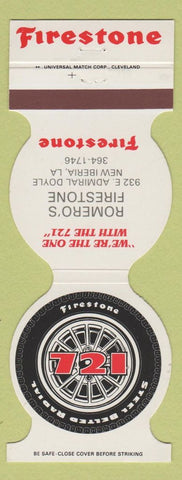 Matchbook Cover - Firestone Tires Romero's New Iberia LA