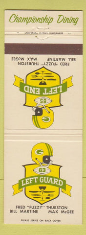 Matchbook Cover - Fuzzy Thurston's Manitowoc Menasha Milwaukee WI football