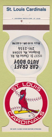 Matchbook Cover - St Louis Cardinals Baseball 1982 Auto Body Bridgeton MO