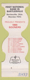 Matchbook Cover - Oklahoma Sooners Football 1980 Bank Bartlesville OK