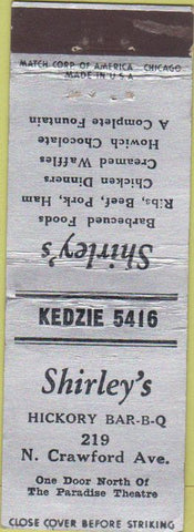 Matchbook Cover - Shirley's BBQ Chicago IL?