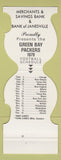 Matchbook Cover - Green Bay Packers Football 1979 Bank Janesville WI