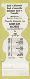 Matchbook Cover - Green Bay Packers Football 1981 Bank Janesville WI