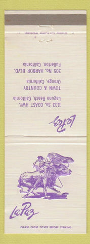 Matchbook Cover - Le Paz Laguna Beach Orange Fullerton CA Mexican Food