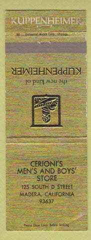 Matchbook Cover - Kuppenheimer Men's Clothes Madera CA Cerioni's