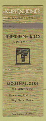 Matchbook Cover - Kuppenheimer Men's Clothes Mosenfelders Moline Rock Island IL